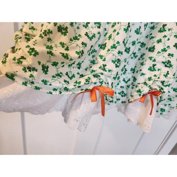 Vintage Green St. Patrick's Day Irish Shamrock Girl's Prairie Dress Puff Sleeves - Picture 14 of 15